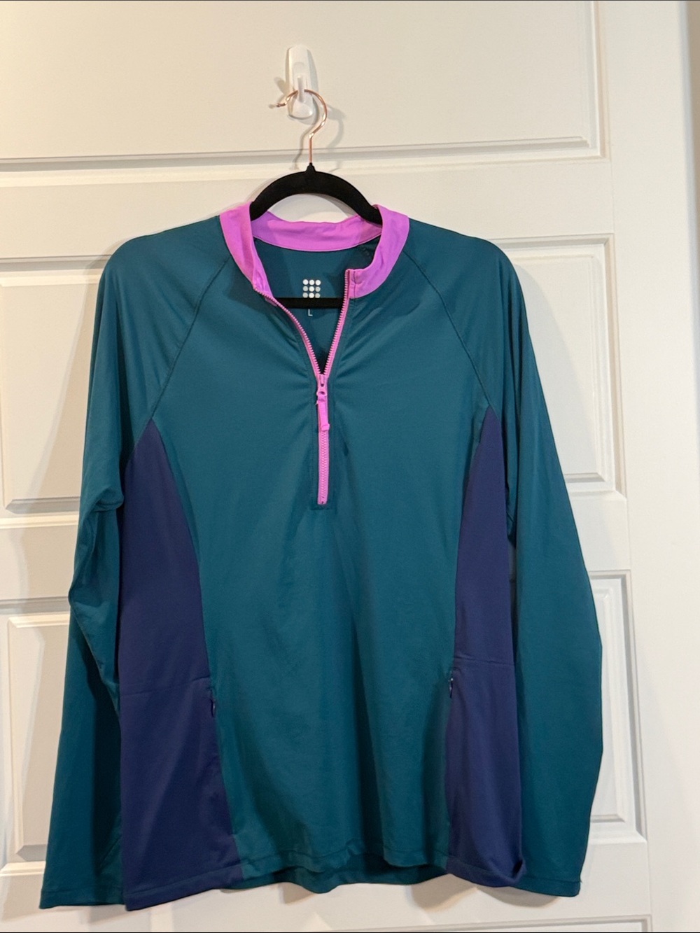 Title Nine Long Sleeve Zip Active Shirt Teal Purple Athletic Large 1/4 Zip